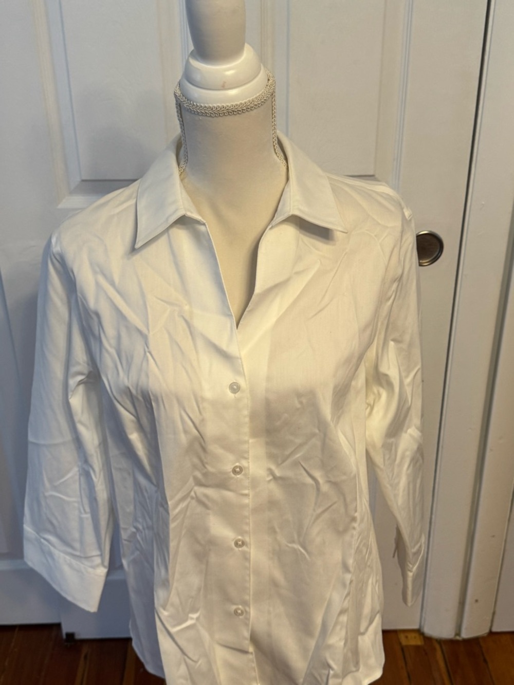 Anne Klein Classic White Collared Button-Up Business Office Y2K Retro Size XL - Picture 3 of 9